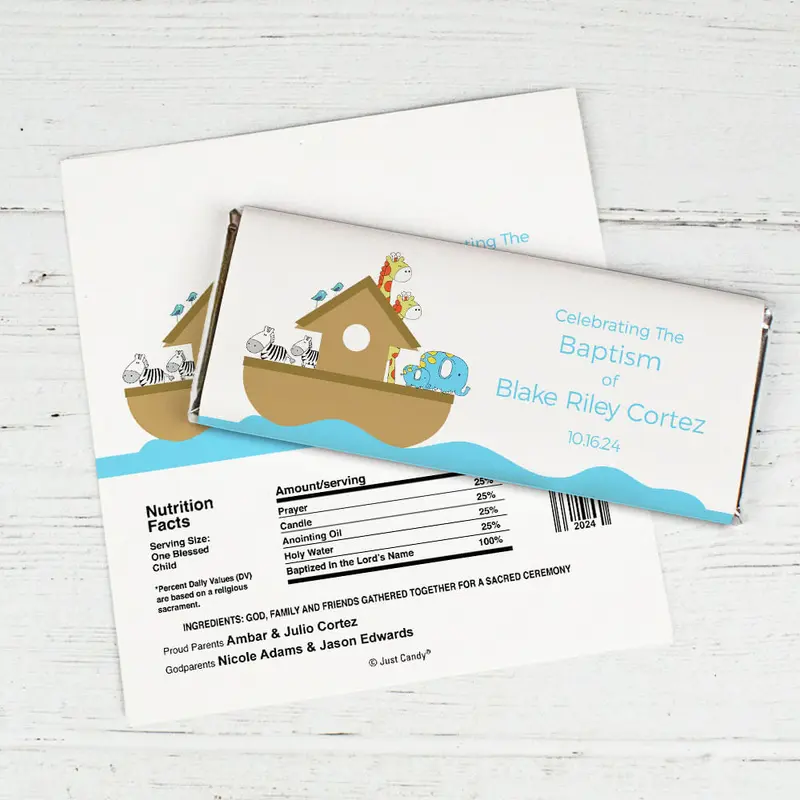 Baptism Personalized Chocolate Bar Wrappers Noah's Ark