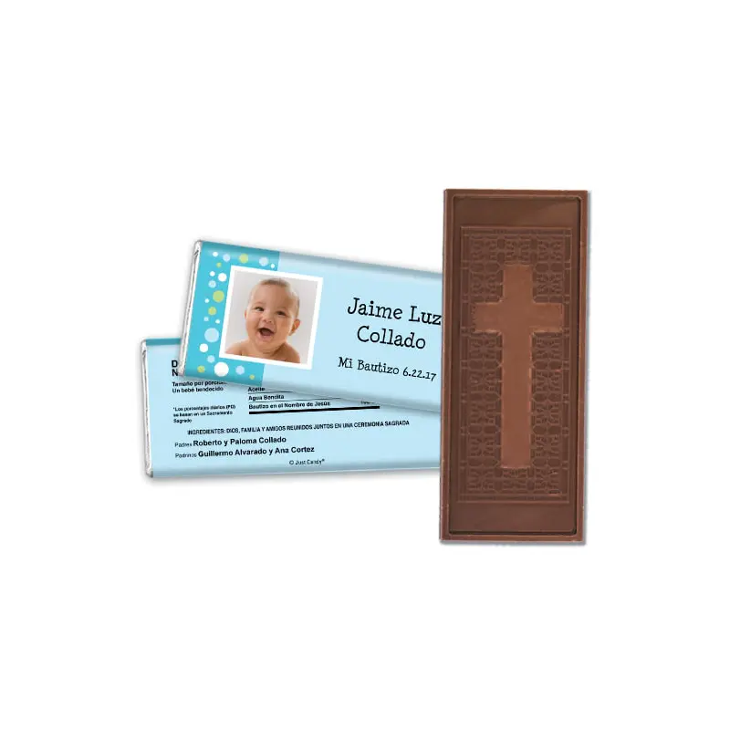 Baptism Personalized Embossed Cross Chocolate Bar Foto con Lunares