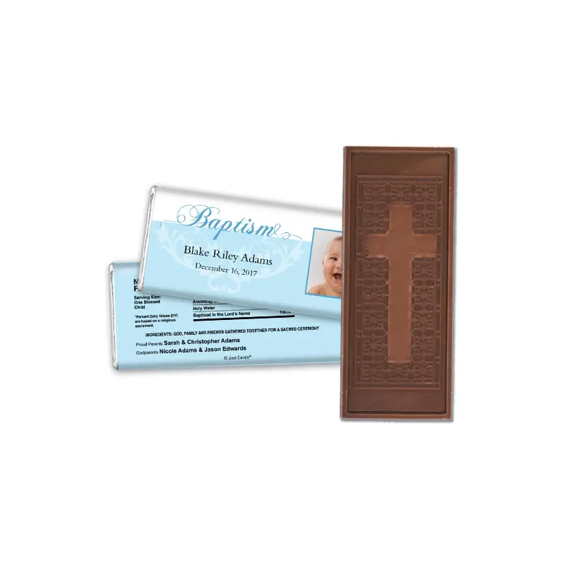 Baptism Personalized Embossed Cross Chocolate Bar Photo & Scroll