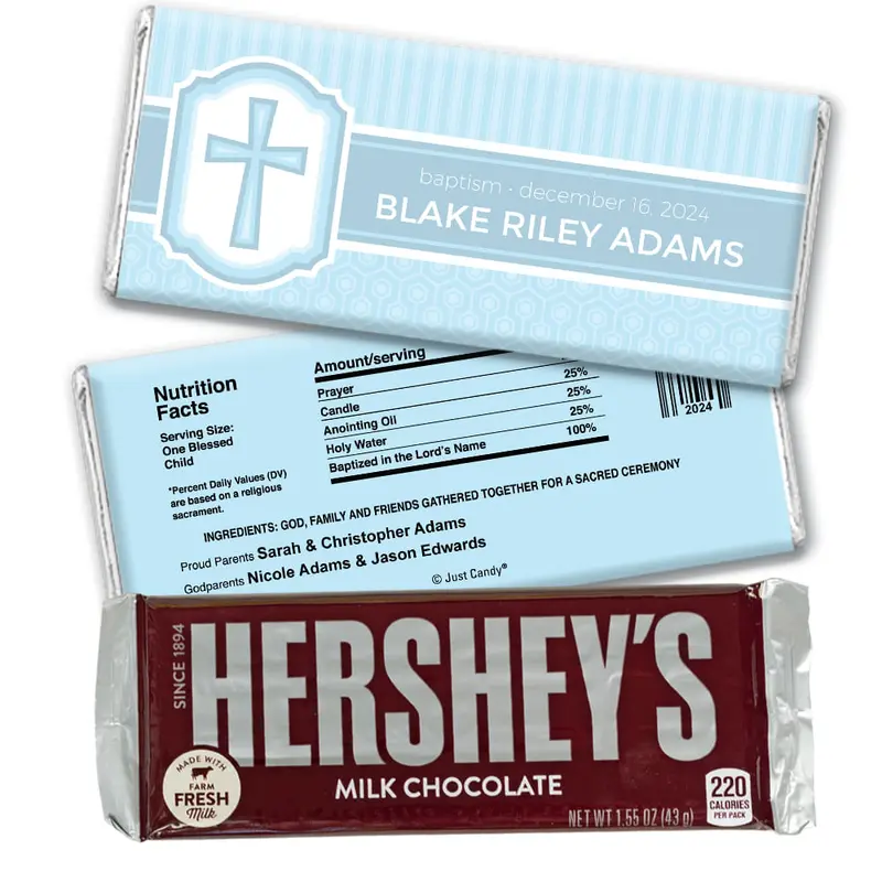 Baptism Personalized Hershey's Milk Chocolate Bar Cross & Stripes