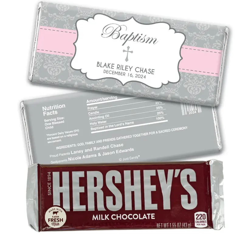 Baptism Personalized Hershey's Milk Chocolate Bar Framed Cross