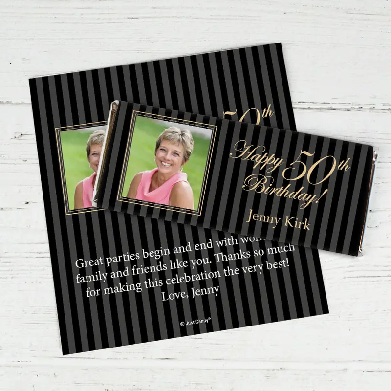 Birthday Personalized Chocolate Bar Wrappers Formal Pinstripes Photo