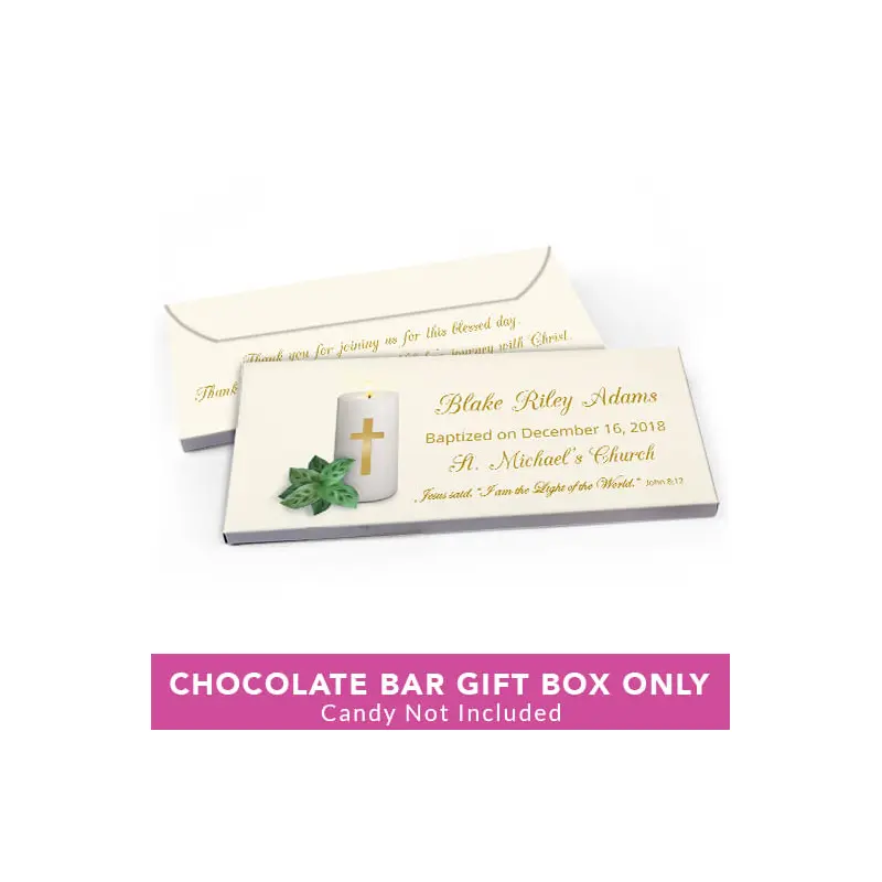 Deluxe Personalized Baptism Candle Candy Bar Favor Box