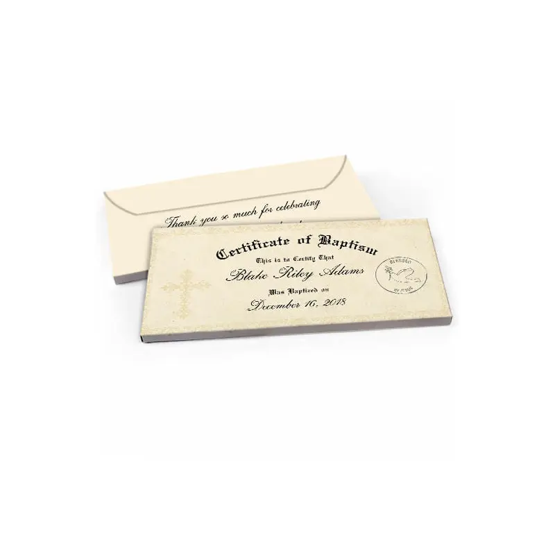 Deluxe Personalized Baptism Certificate Candy Bar Favor Box