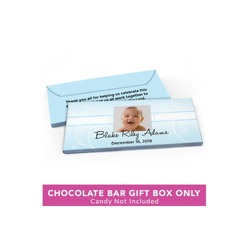 Deluxe Personalized Baptism Cross & Scroll Candy Bar Favor Box