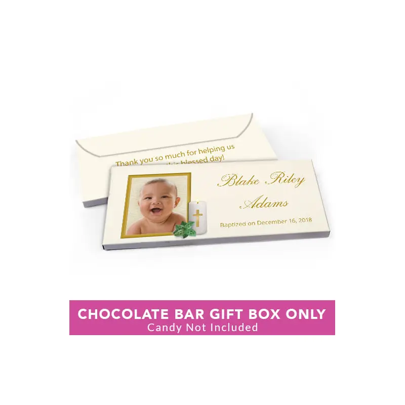 Deluxe Personalized Baptism Holy Candle Candy Bar Favor Box