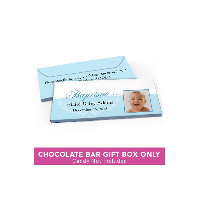 Deluxe Personalized Baptism Photo & Scroll Candy Bar Favor Box
