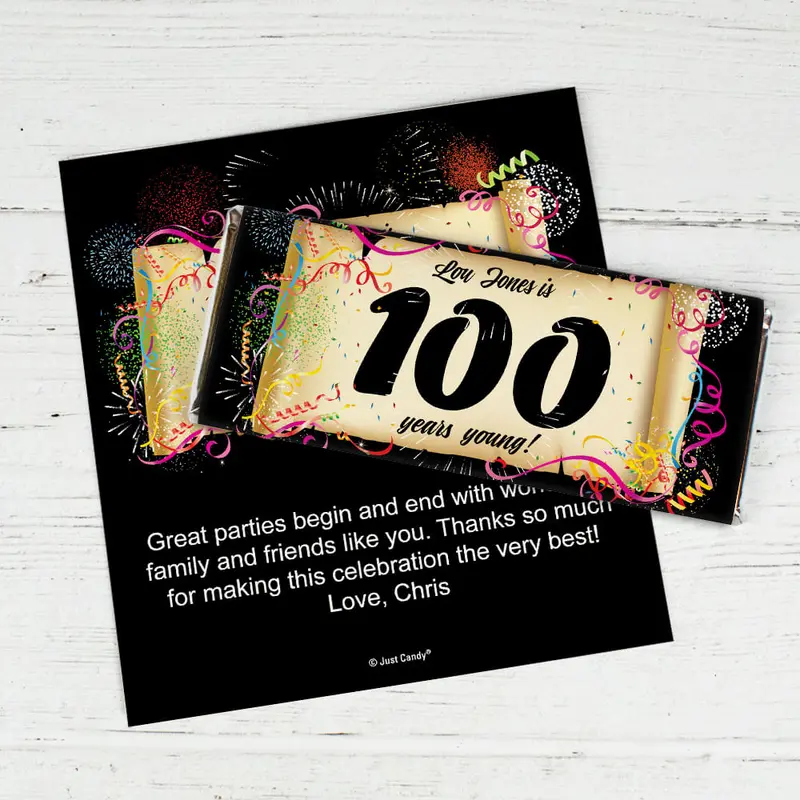 100th Birthday Personalized Chocolate Bar Wrappers Confetti Age
