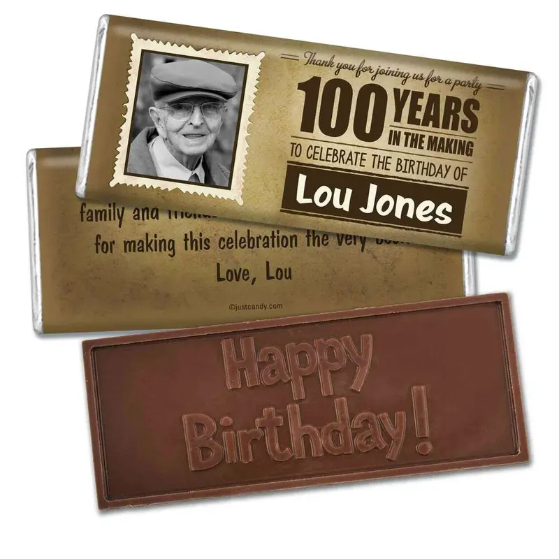 100th Birthday Personalized Embossed Chocolate Bar Years in the Making Photo