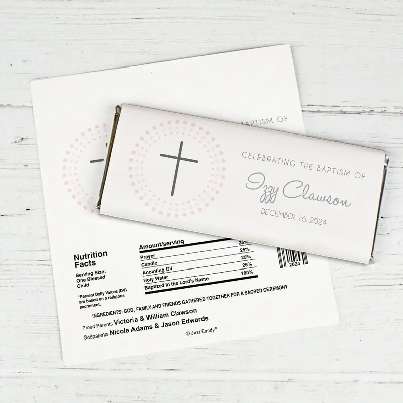 Baptism Personalized Chocolate Bar Wrappers Circled Cross