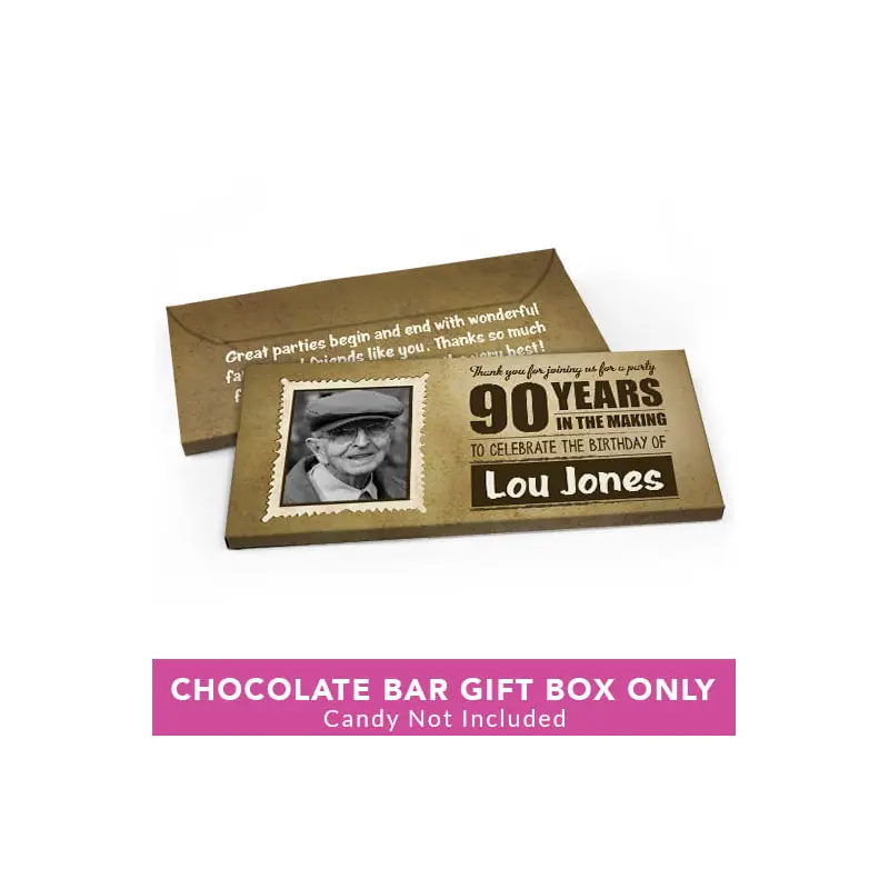 Deluxe Personalized Birthday 90th Candy Bar Favor Box