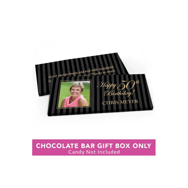 Deluxe Personalized Birthday Formal Pinstripes Candy Bar Favor Box