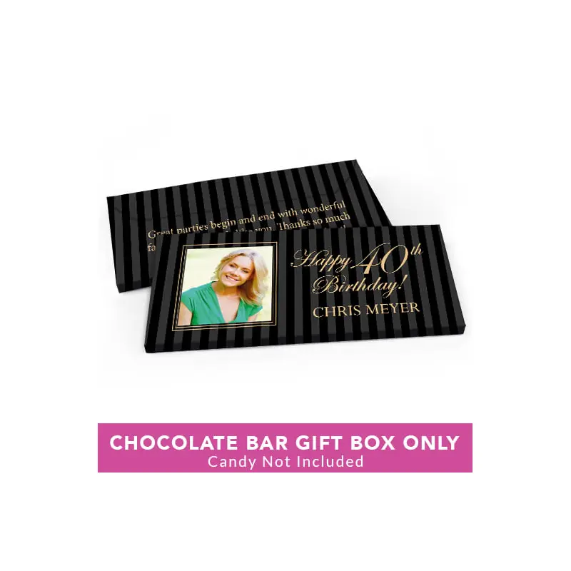 Deluxe Personalized Birthday Photo 40th Candy Bar Favor Box