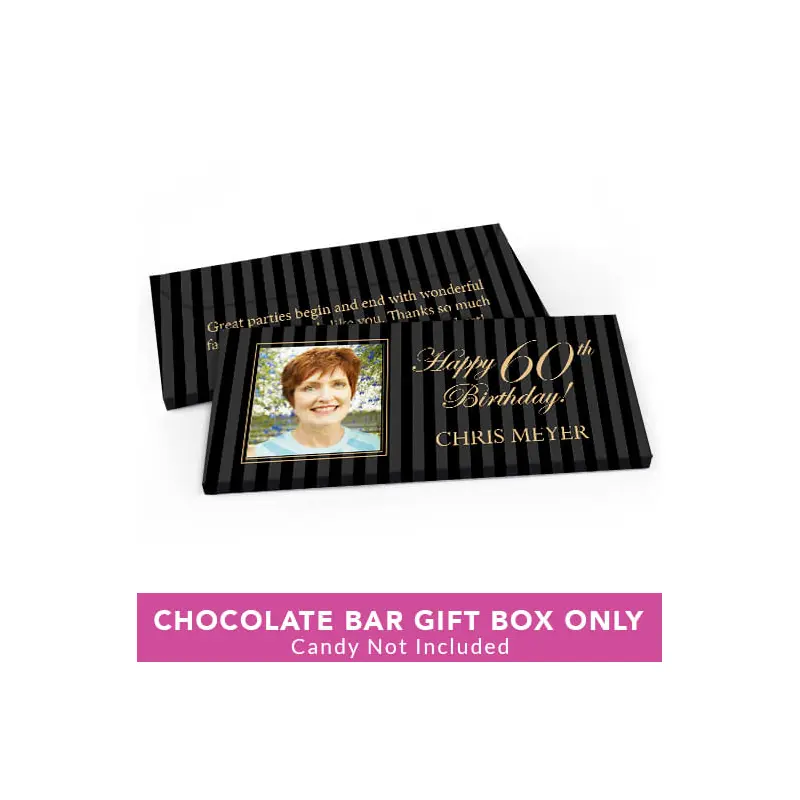Deluxe Personalized Birthday Photo 60th Candy Bar Favor Box