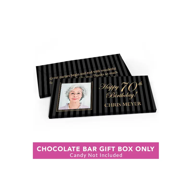Deluxe Personalized Birthday Photo 70th Candy Bar Favor Box