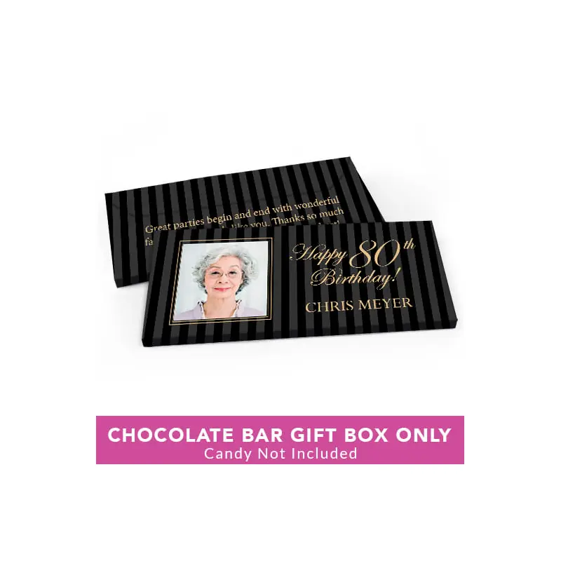 Deluxe Personalized Birthday Photo 80th Candy Bar Favor Box