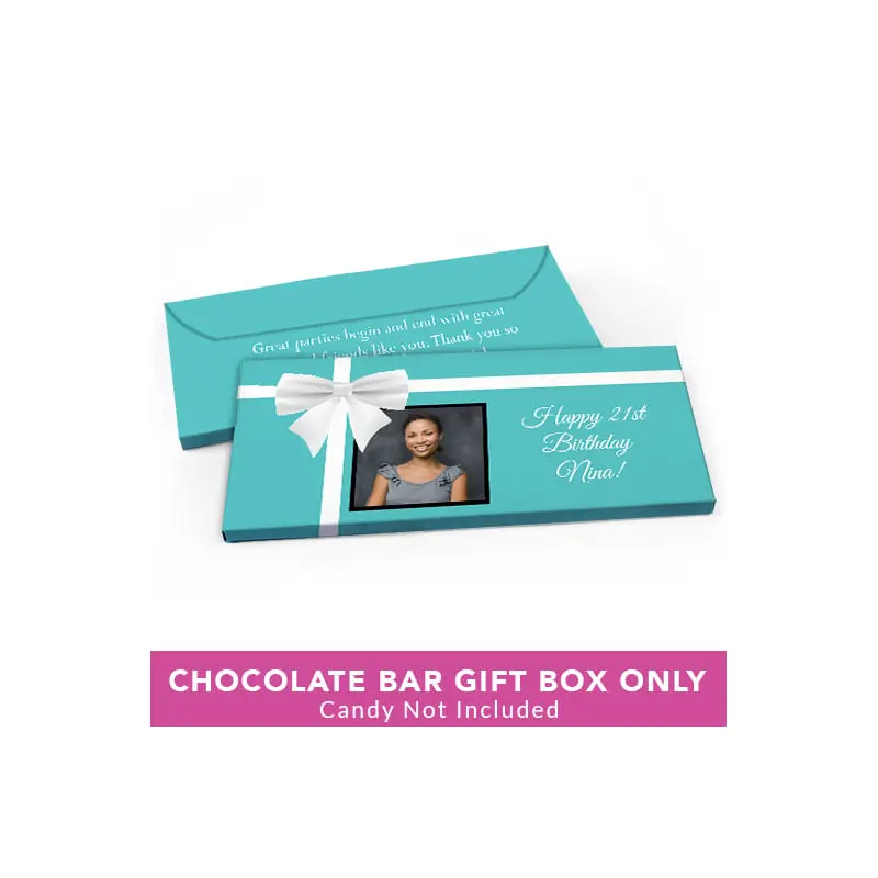 Deluxe Personalized Birthday Photo & Bow Candy Bar Favor Box
