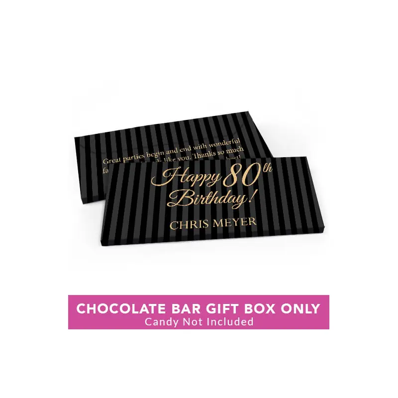 Deluxe Personalized Birthday Pinstripe 80th Candy Bar Favor Box