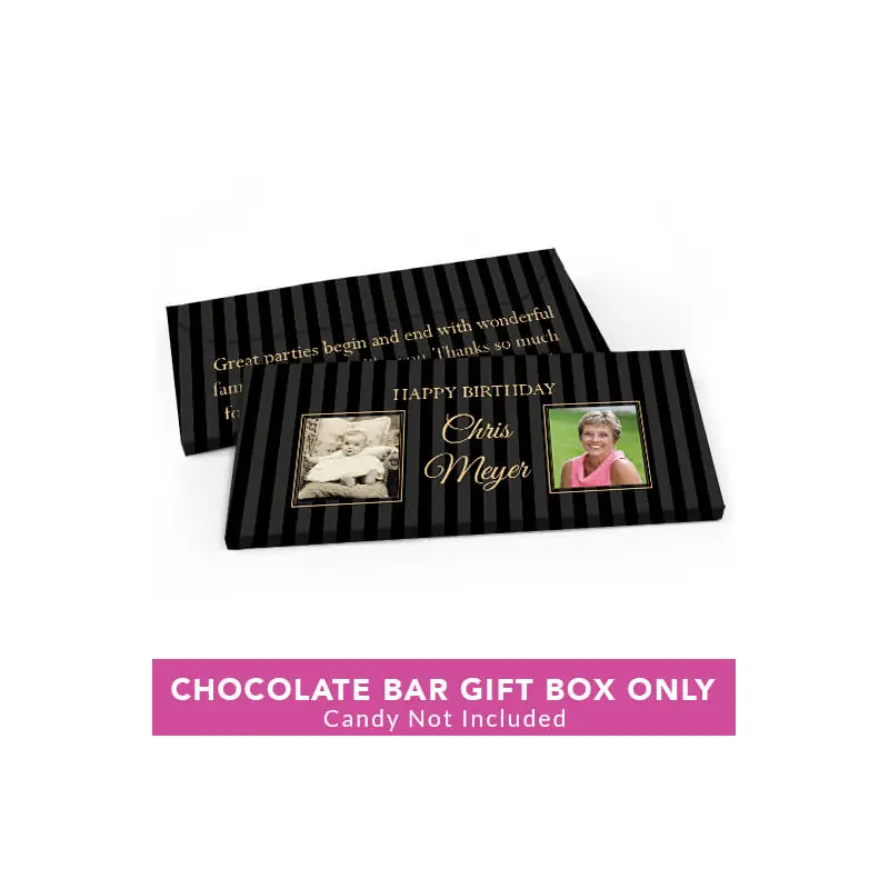 Deluxe Personalized Birthday Pinstripe Candy Bar Favor Box