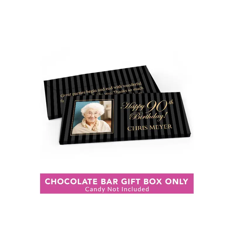 Deluxe Personalized Birthday Photo 90th Candy Bar Favor Box