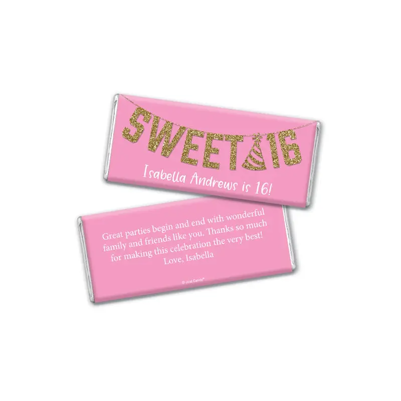 Personalized Birthday Sweet 16 Glitter Party Hershey's Milk Chocolate Bar & Wrapper