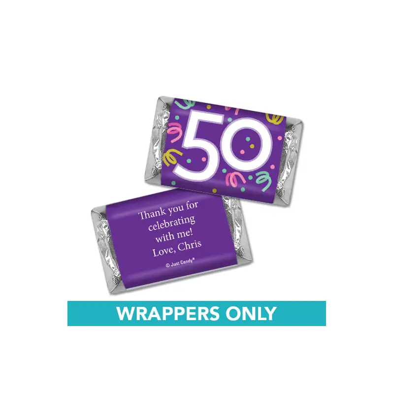 Personalized Fifty Confetti Birthday Hershey's Miniatures Wrappers Only