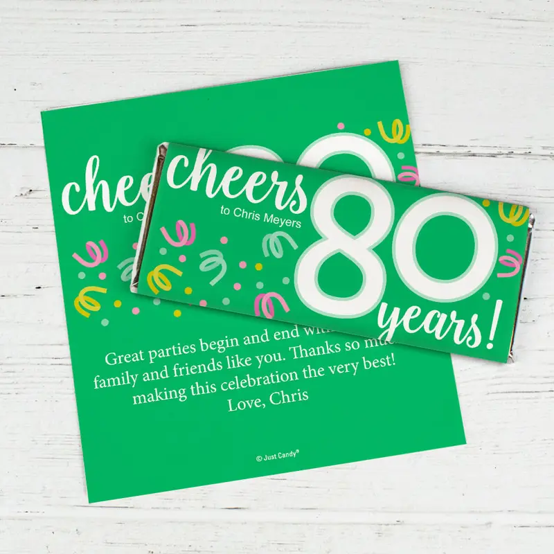 Personalized Milestone Birthday Eighty Confetti Chocolate Bar Wrappers Only