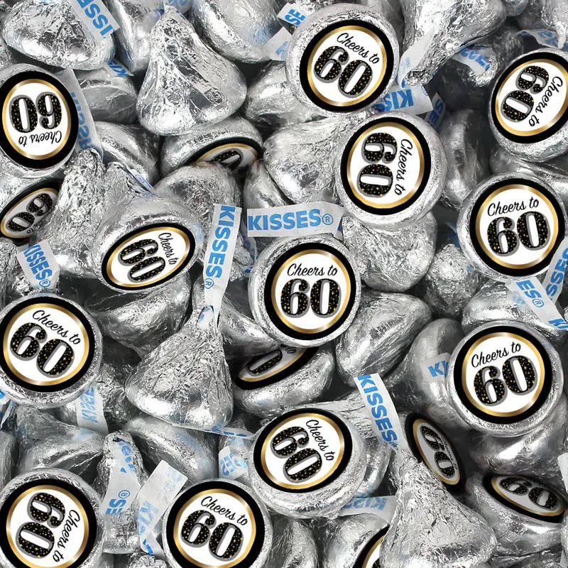 Assembled Gold Milestone 60th Birthday Hershey's Kisses Candy 13.6oz Bag 85ct and Stickers