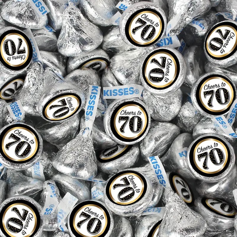 Assembled Gold Milestone 70th Birthday Hershey's Kisses Candy 13.6oz Bag 85ct and Stickers