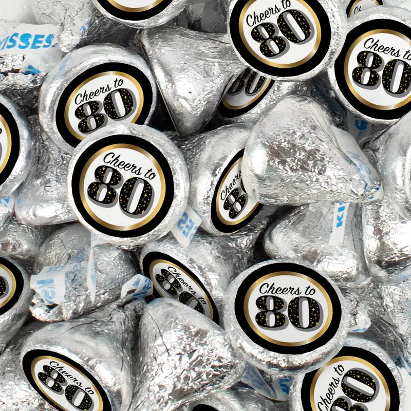 Assembled Gold Milestone 80th Birthday Hershey's Kisses Candy 13.6oz Bag 85ct and Stickers