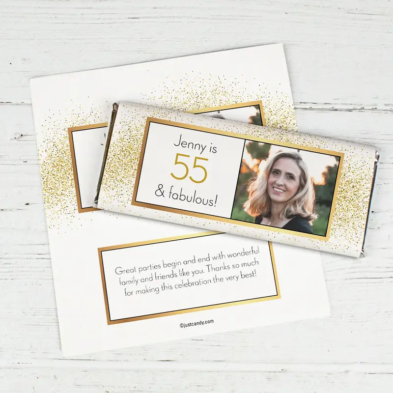 Personalized Birthday Glimmering Gold Photo Chocolate Bar Wrappers