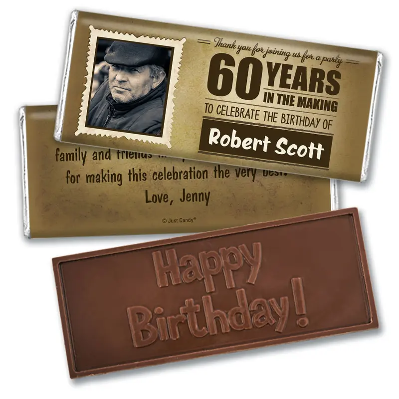 Personalized Milestone 60th Birthday Years to Perfection Embossed Chocolate Bar