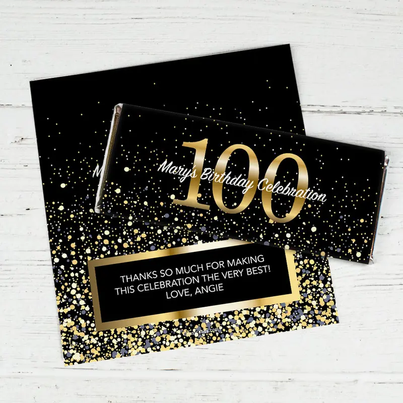 Personalized Milestone Elegant Birthday Bash 100th Chocolate Bar Wrappers
