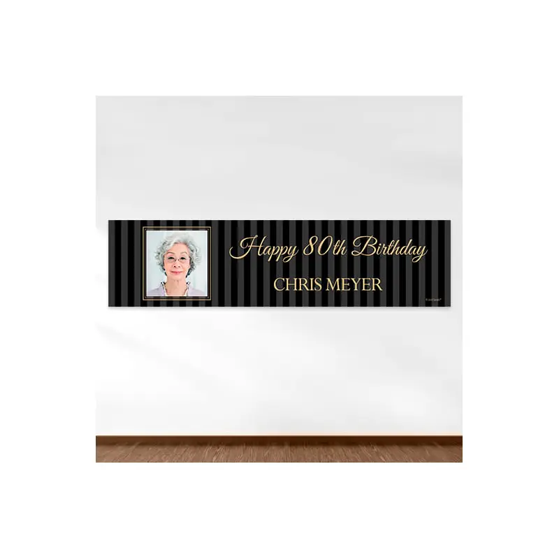 Personalized Birthday 80th Pinstripe Photo 5 Ft. Banner