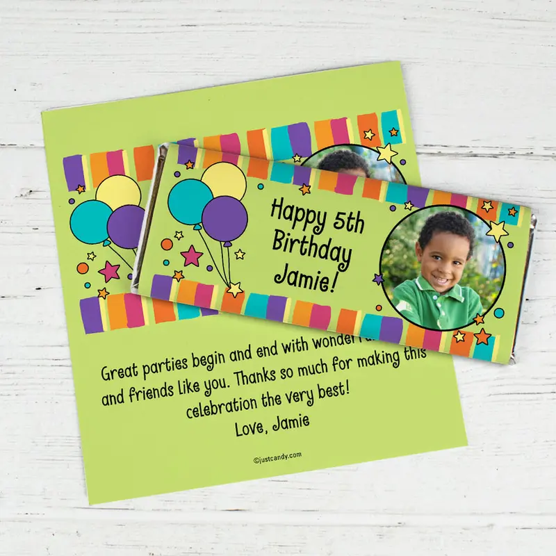 Birthday Personalized Chocolate Bar Wrappers Balloons and Stars Photo