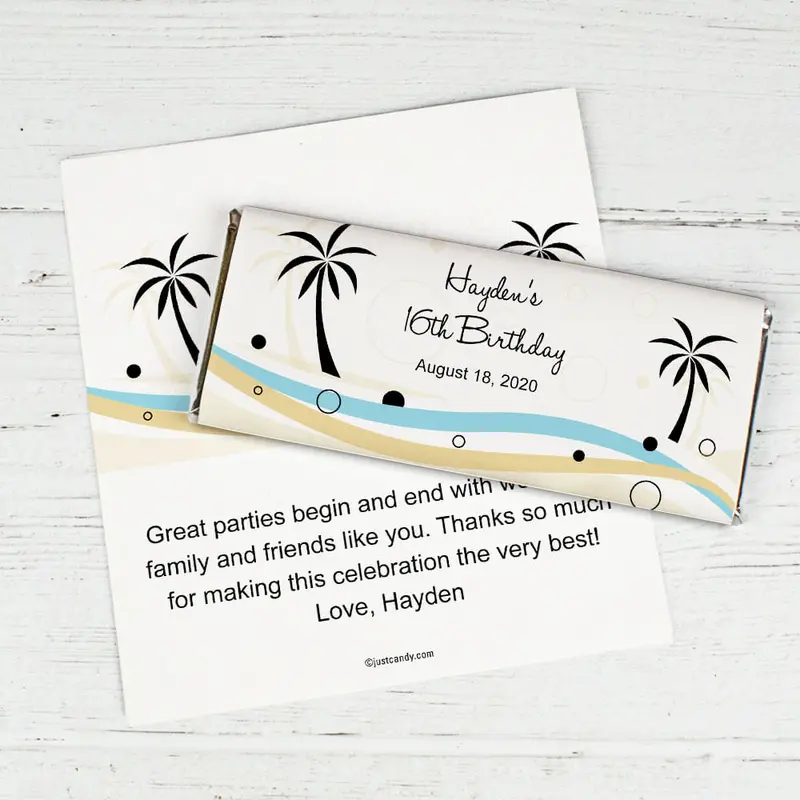 Birthday Personalized Chocolate Bar Wrappers Beach Palm Trees