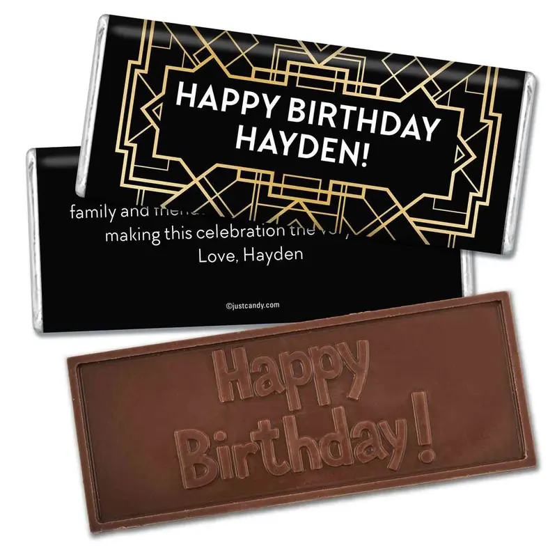 Birthday Personalized Embossed Chocolate Bar Art Deco 1920s Gatsby
