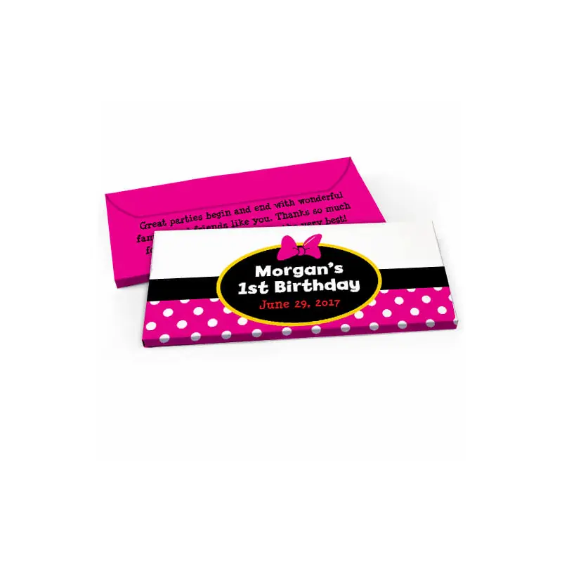 Deluxe Personalized First Birthday Minnie Candy Bar Favor Box