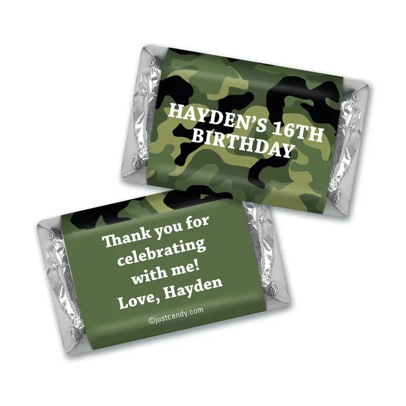 Birthday Personalized Hershey's Miniatures Military Army Green Camo