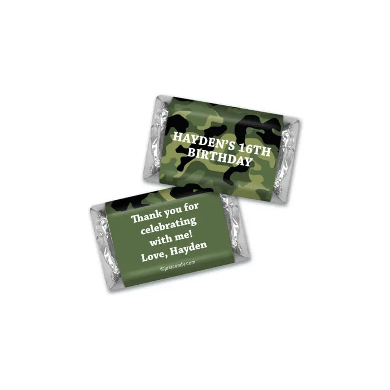 Birthday Personalized Hershey's Miniatures Wrappers Military Army Green Camo
