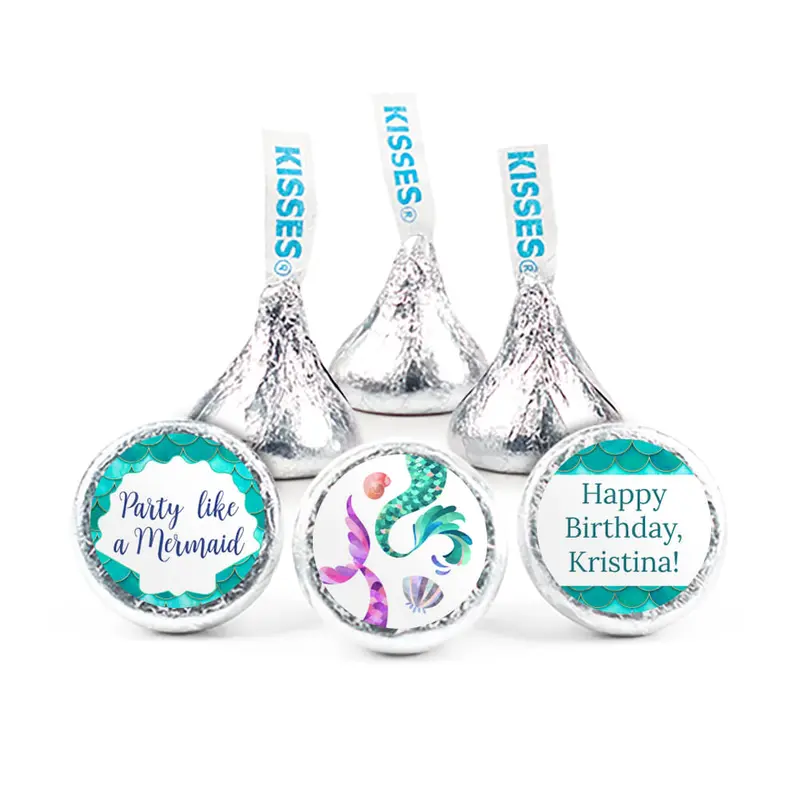 Personalized Mermaid Birthday 3/4" Stickers (108 Stickers) - Mermaid Tails