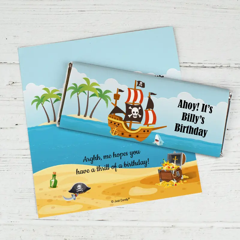 Personalized Pirate Kids Birthday Chocolate Bar Wrappers