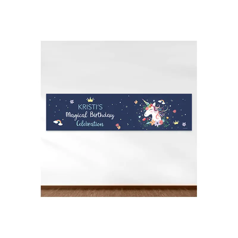 Personalized Unicorn Birthday Blue Unicorn - 5 Ft. Banner