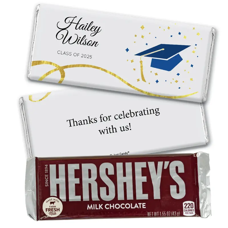 Blue Graduation Personalized Chocolate Bar Cap & Confetti