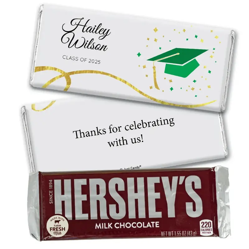 Green Graduation Personalized Chocolate Bar Cap & Confetti