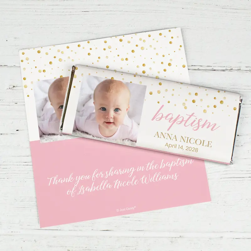 Personalized Baptism Gold Dots Chocolate Bar Wrappers