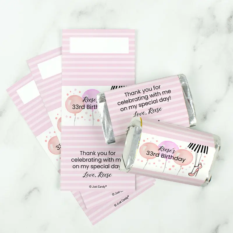 Personalized Birthday Balloons and Heels Hershey's Miniatures - Wrappers Only