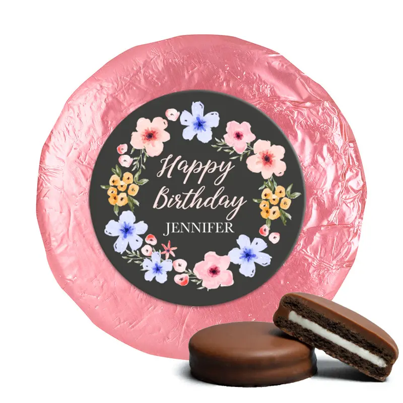 Personalized Birthday Dark Floral Chocolate Covered Oreo Cookies