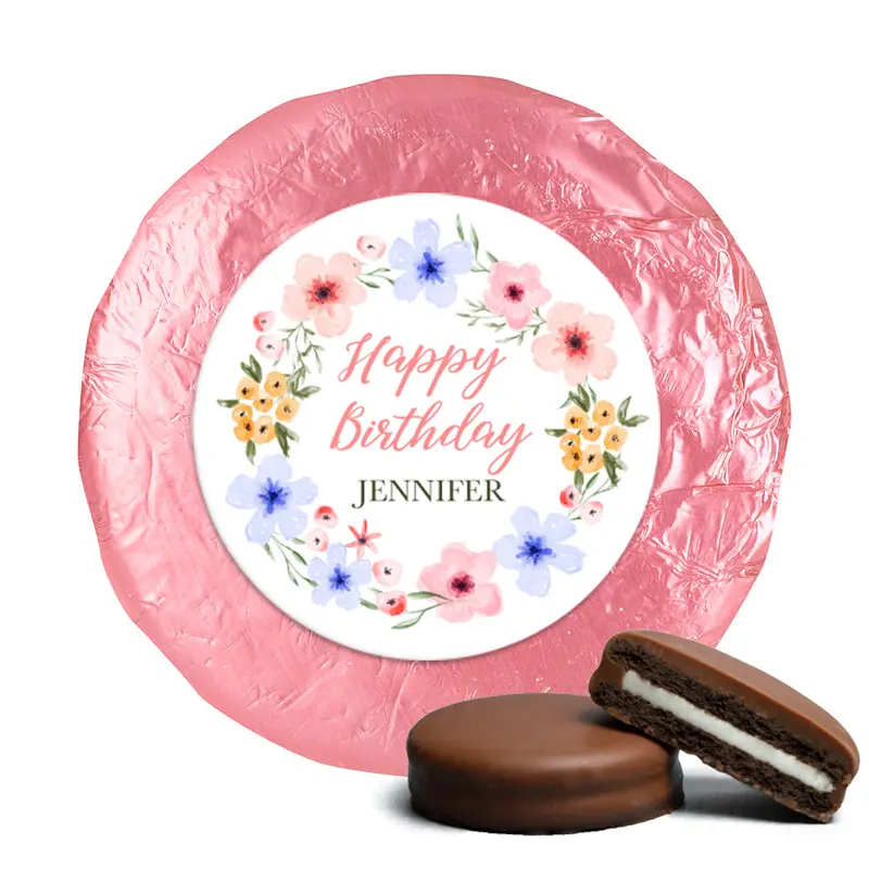 Personalized Birthday Floral Stripe Chocolate Covered Oreo Cookies