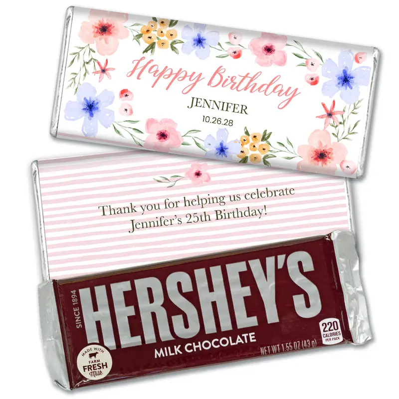 Personalized Birthday Floral Stripe Hershey's Milk Chocolate Bar